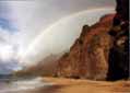 Rainbow on Kalelau beach, Na Pali Coast.  Kaua'i, Hawai'i